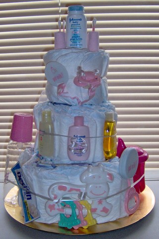 "GOT MILK?" 3 Tier Pink Diaper Cake